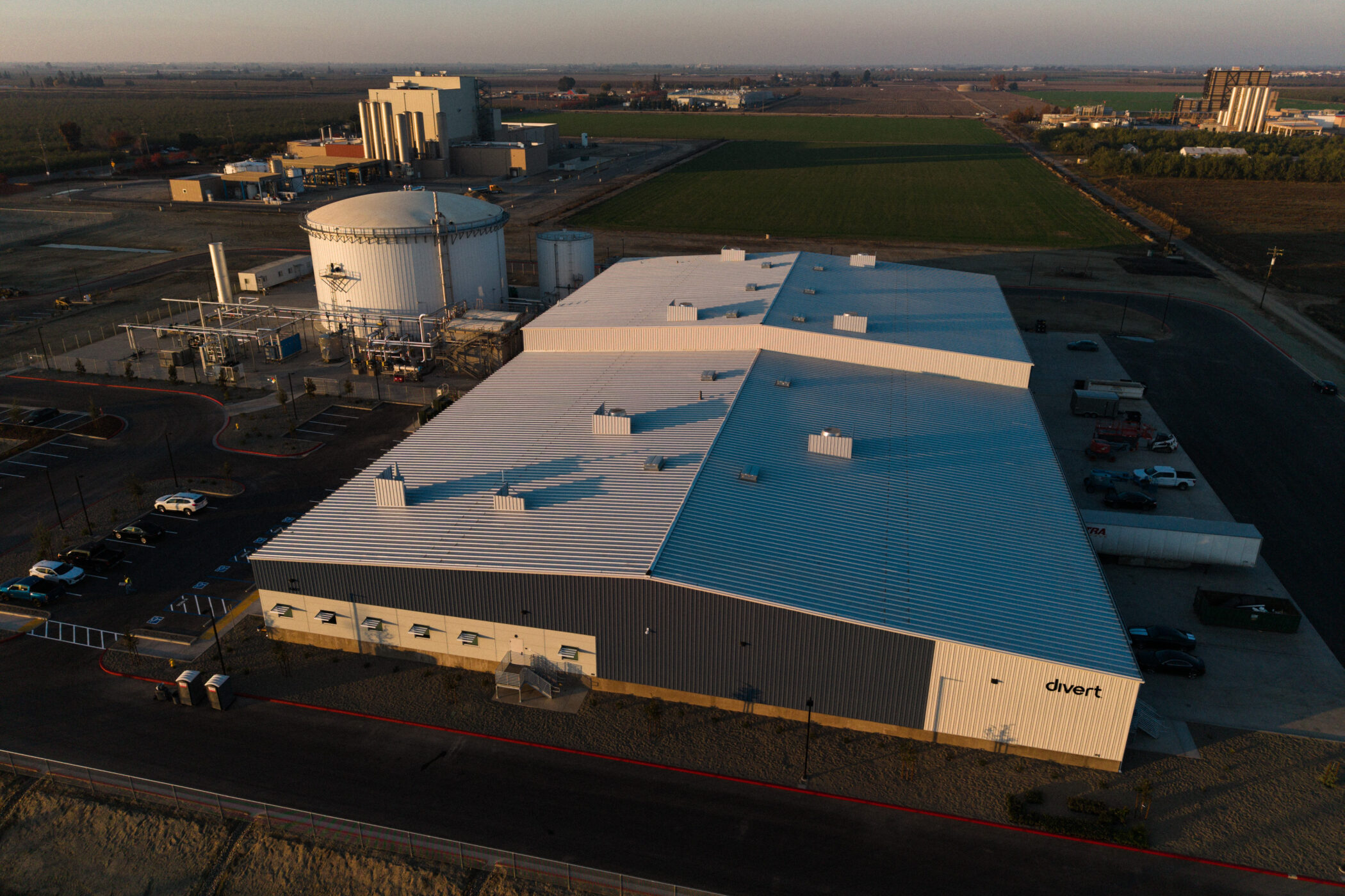 areal photograph of Divert's integrated diversion & energy facility in Turlock, CA